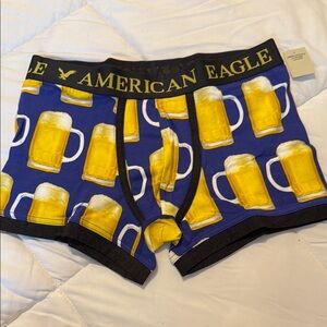 American Eagle Outfitters Blue Boxers with Yellow Beer Mug Print Size S